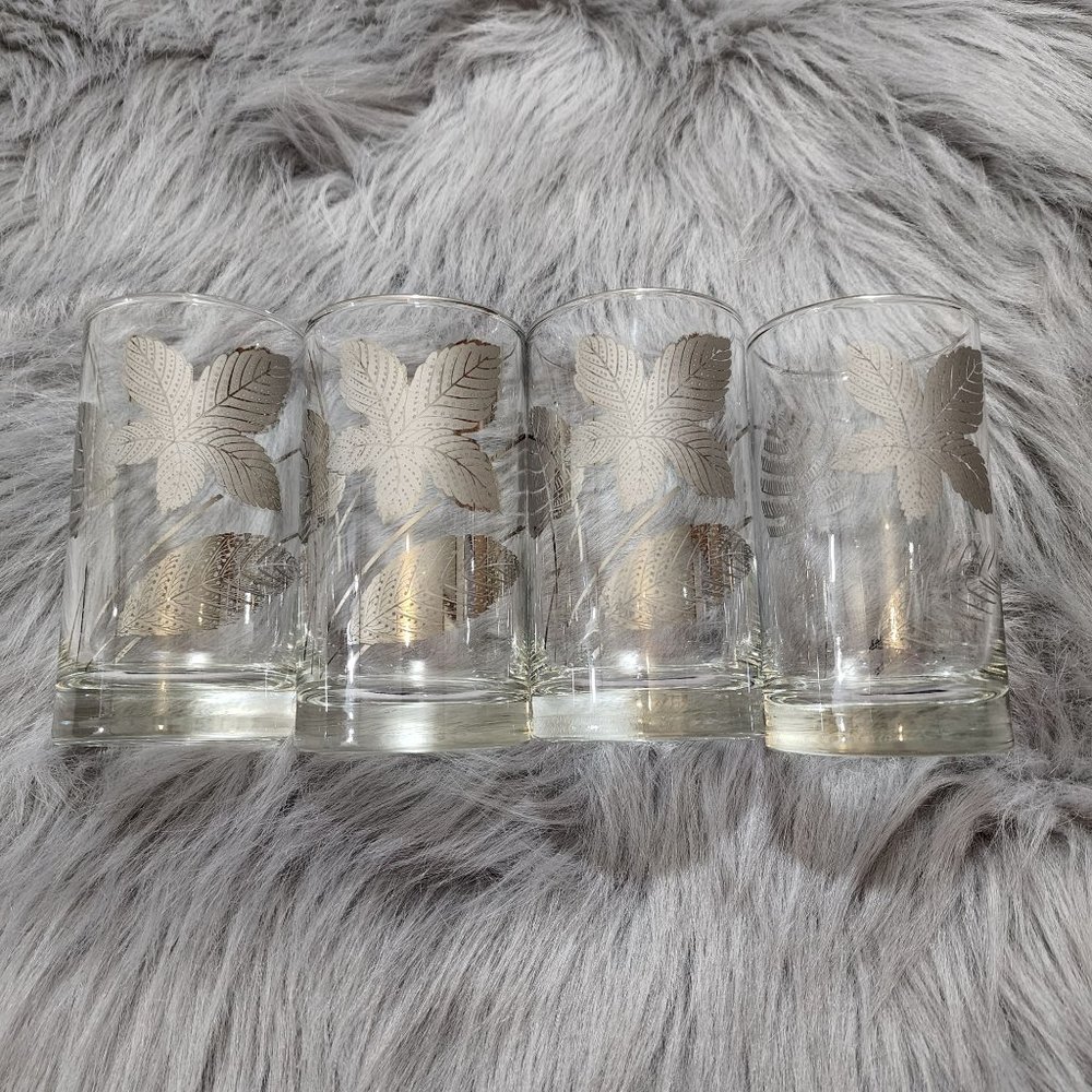 1960's Mid Century Modern Glassware‎ Silver Foliage Highball Tumblers
